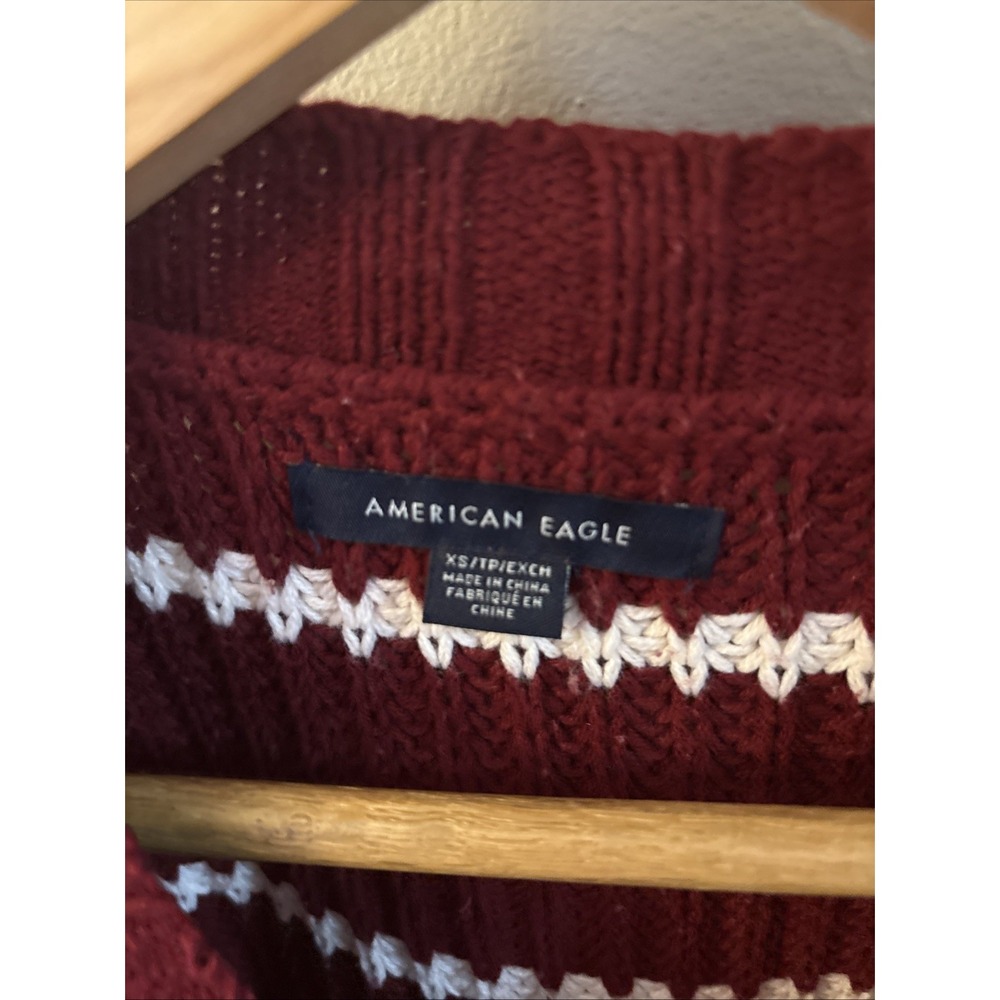 American Eagle Red & White Stripe Crew Neck Cable Knit Sweater Size XS - Picture 3 of 8